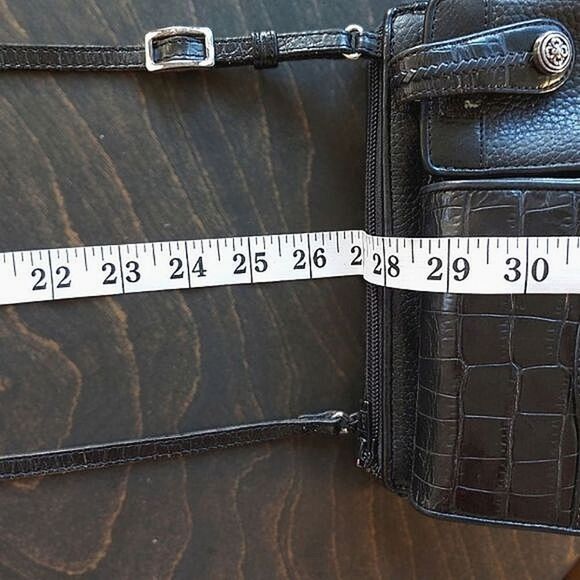 Vtg 90s black pebbled leather multi-pocket crossbody mini bag - Picture 7 of 16